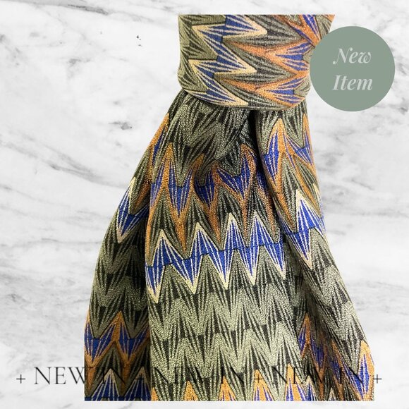 Croft & Barrow Zigzag Pattern Silk Tie - Green Yellow & Blue - Picture 8 of 12